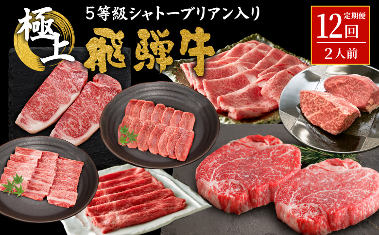 飛騨牛 5等級シャトーブリアン入り 飛騨牛極上12回定期便 すき焼き しゃぶしゃぶ ステーキ 焼肉 BBQ モモ カタ ロース 肩ロース カタロース カルビ シャトーブリアン モモブロック 希少部位 贅沢 12ヶ月 定期 定期便 飛騨 飛騨牛 牛 肉 和牛 黒毛和牛 養老ミート