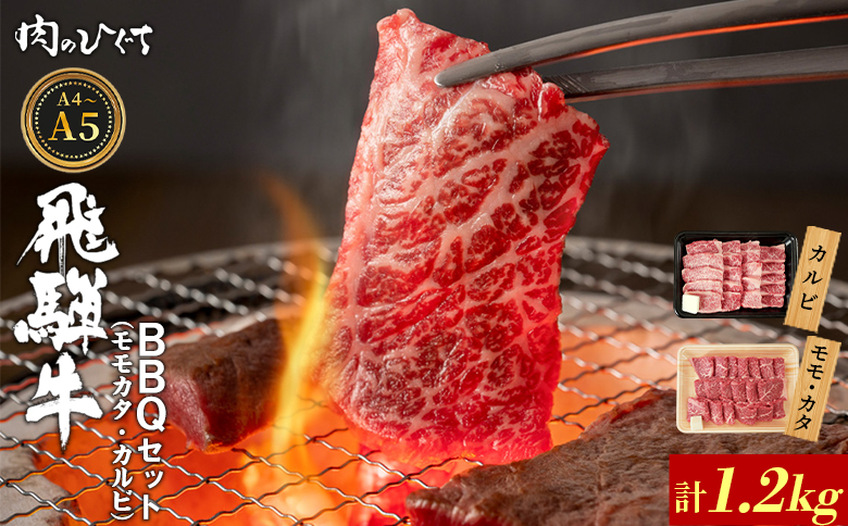 【12月16日入金分まで年内発送】飛騨牛 BBQセット（カルビ・モモカタ） 1.2kg A5 A4 国産 牛 冷凍 和牛 牛肉 カルビ もも モモ カタ 肩 かた 豪華 ギフト 贈答 にく お肉 肉 東白川村 岐阜 飛騨 贅沢 霜降り 赤身 肉のひぐち