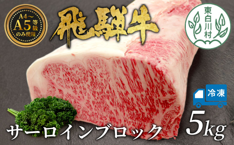 【冷凍配送】 飛騨牛 サーロインブロック 5kg ローストビーフ ステーキ 焼肉 A5 A4 サーロインステーキ サーロイン ブロック ブロック肉 塊肉 国産 牛 冷凍 和牛 牛肉 白川 ギフト 贈答 お肉 肉 東白川村 岐阜 飛騨 贅沢 霜降り 赤身 肉のひぐち