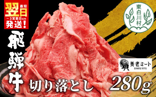 【最短発送】 飛騨牛 切り落とし 280g  牛肉 和牛 肉 お肉 切落し 不揃い にく 切り落し 東白川村 ブランド牛 国産 人気 おすすめ 薄切り きりおとし 岐阜 すき焼き お取り寄せ 冷凍 養老ミート