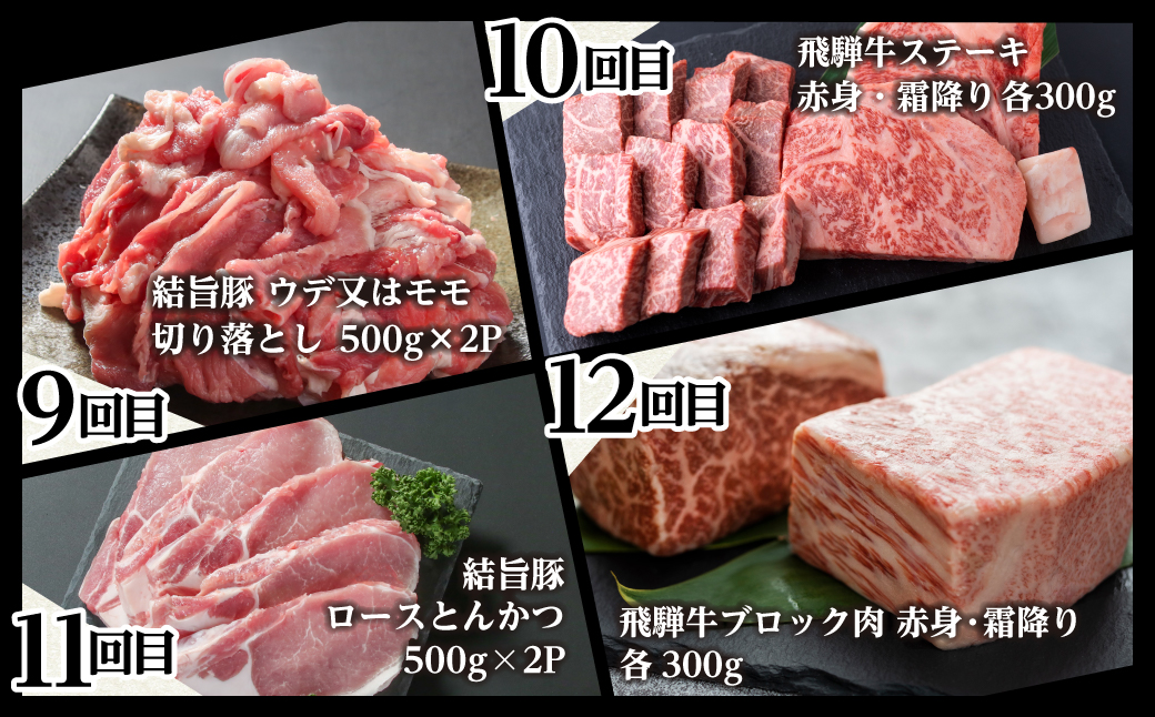 白川郷 まるごと定期便 全12回 お届け 飛騨牛&結旨豚 肉づくし ローススライス 結旨豚 ブロック肉 飛騨牛ブロック肉 焼肉用 もも肉 切り落とし ステーキ しゃぶしゃぶ すき焼き 食べ比べ 200000円 20万円 定期便 12か月 飛騨牛 豚肉 国産 牛 豚 焼肉 [S361]