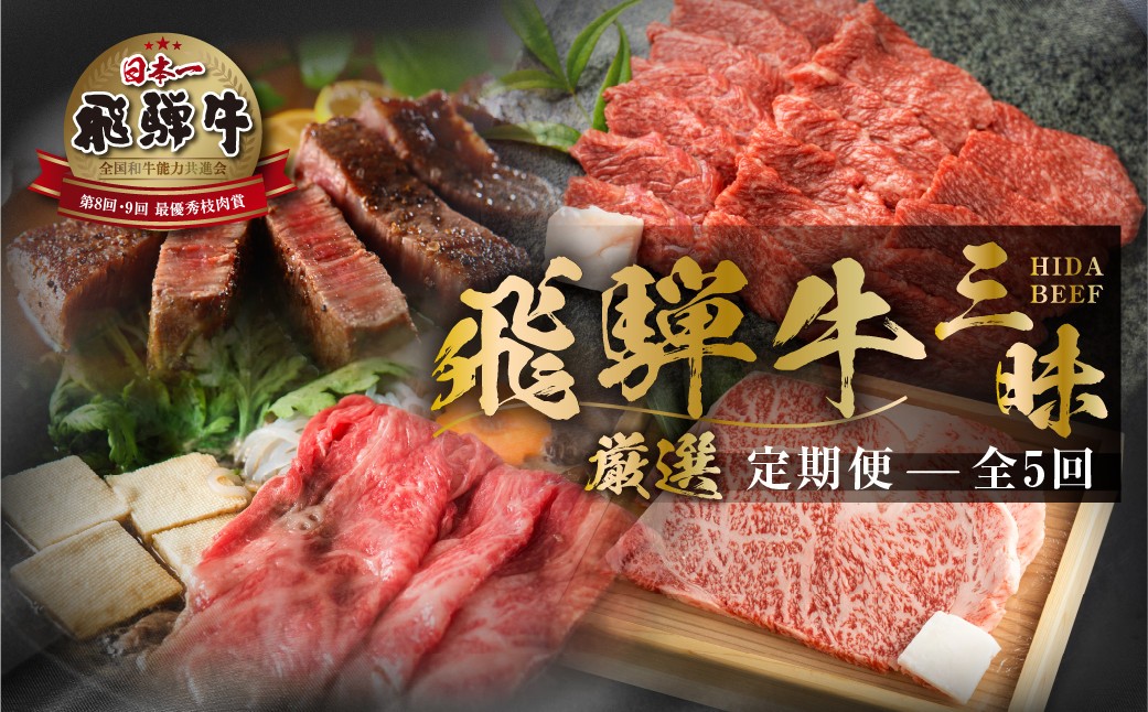 【まるごと定期便】 飛騨牛三昧 厳選 全5回  お届け 定期便 飛騨牛 三昧 全 5回 お届け 肉づくし ローススライス 白川郷 焼肉用 もも肉 切り落とし サーロイン ステーキ しゃぶしゃぶ すき焼き 食べ比べ 100000円 10万円 国産 牛 焼肉 カルビ（ バラ 肉 ） ロース 肩ロース 焼肉 赤身 霜降り 食べ比べ 岐阜県 白川村 [S526]  飛騨牛 飛騨牛 飛騨牛