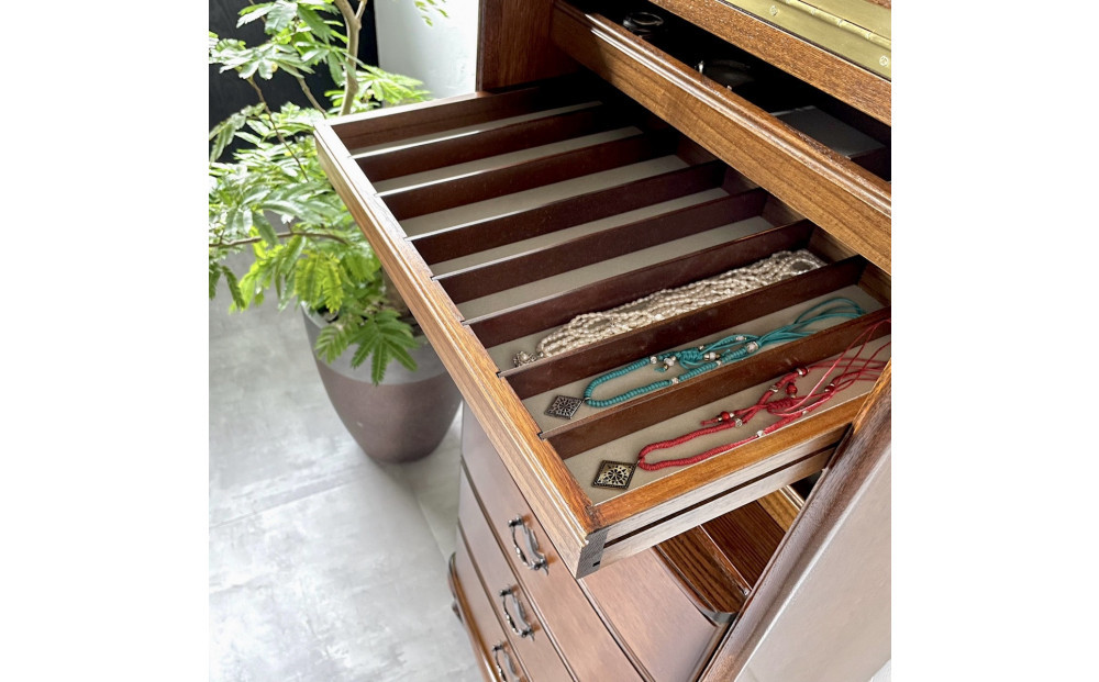 松永工房 Continue ジュエリーチェスト アンティークカラー クラシック エレガント アンティーク調家具 木製 アクセサリー 宝石 時計 眼鏡 収納 ミラー ねこ脚 ホワイトインテリア ロココ調 カンティーニュ【配送不可：沖縄・離島】