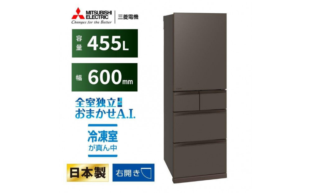 三菱電機冷蔵庫 MR-BD46NH フラットアンバーグレー 5ドア 片開き 標準設置付【沖縄・離島・一部山間地域：配送不可】冷凍庫 冷蔵 冷凍 家電 家電製品 電化製品 キッチン家電 家庭用