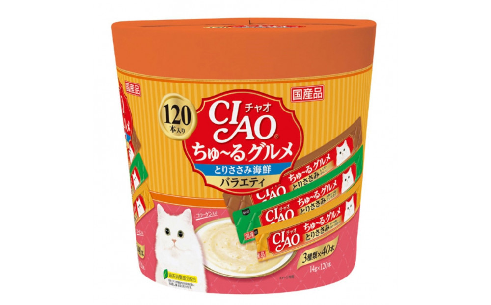 いなば　CIAO猫ちゅ～るグルメ　とりささみ海鮮バラエティ480本（14ｇｘ120本ｘ4袋入）（ケース）