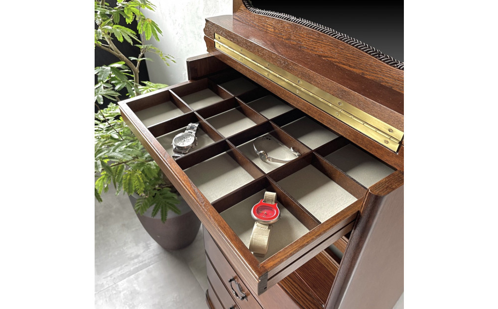 松永工房 Continue ジュエリーチェスト アンティークカラー クラシック エレガント アンティーク調家具 木製 アクセサリー 宝石 時計 眼鏡 収納 ミラー ねこ脚 ホワイトインテリア ロココ調 カンティーニュ【配送不可：沖縄・離島】