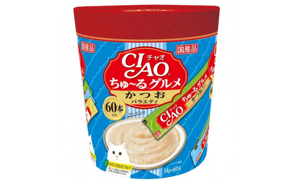 いなば　CIAO猫ちゅ～るグルメ　かつおバラエティ480本（14ｇｘ60本ｘ8袋入）（ケース）