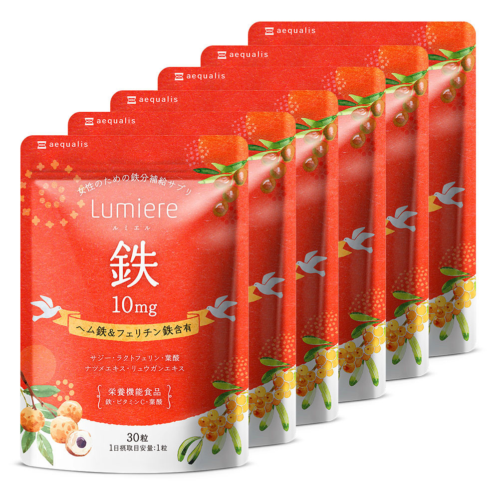 鉄分 サプリ ルミエル 鉄 10mg フェリチン鉄 ヘム鉄 葉酸 栄養機能食品 6袋（6ヶ月分）
