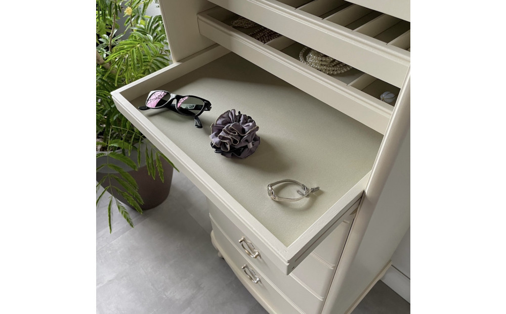 松永工房 Continue ジュエリーチェスト ホワイトカラー クラシック エレガント アンティーク調家具 木製 アクセサリー 宝石 時計 眼鏡 収納 ミラー ねこ脚 ホワイトインテリア ロココ調 カンティーニュ【配送不可：沖縄・離島】