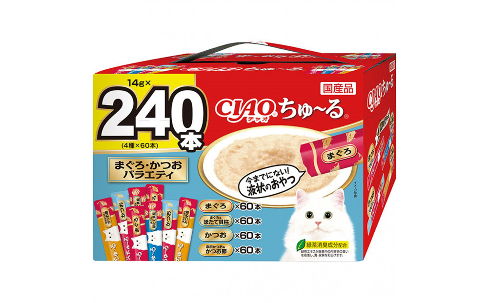 いなば　CIAO猫ちゅ～る　まぐろ・かつおバラエティ480本（14ｇｘ240本入りBOXｘ2袋入）（ケース）