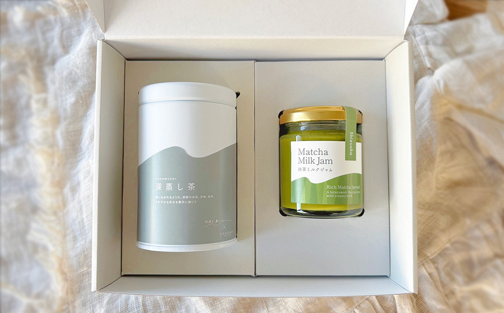 テレビ番組で紹介！お茶のミルクジャム（抹茶＋煎茶）＋静岡深蒸し茶ティーバッグセット｜ ギフト仕様 パンのお供 ご当地スイーツ プレゼントにも
