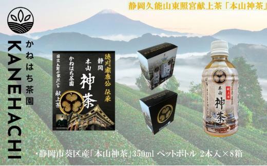 静岡久能山東照宮献上茶「本山神茶」 お茶 350ml ペットボトル 2本入×8箱 セット 静岡市葵区産 かねはち茶園 飲料 オススメお茶