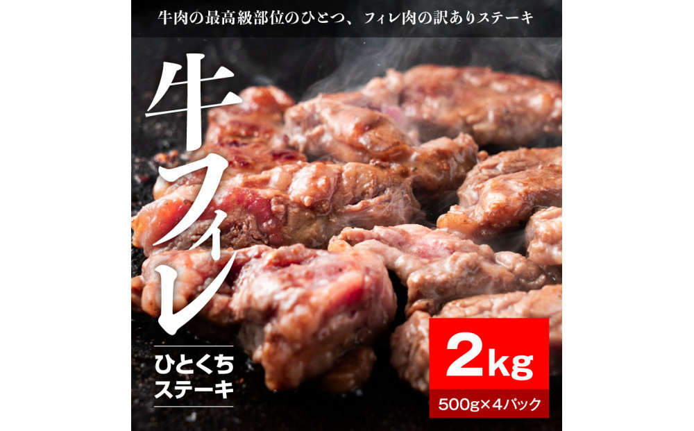 【12月26日決済分まで年末発送】【年内発送】牛ヒレタレ漬けひとくちステーキ2kg（500g×4パック）【配送不可：離島】