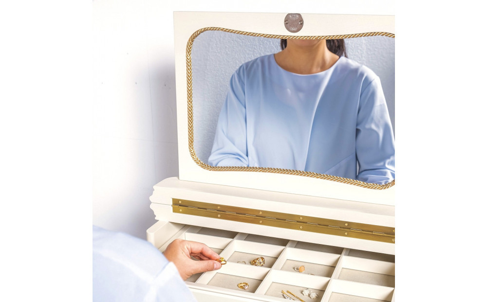 松永工房 Continue ジュエリーチェスト ホワイトカラー クラシック エレガント アンティーク調家具 木製 アクセサリー 宝石 時計 眼鏡 収納 ミラー ねこ脚 ホワイトインテリア ロココ調 カンティーニュ【配送不可：沖縄・離島】