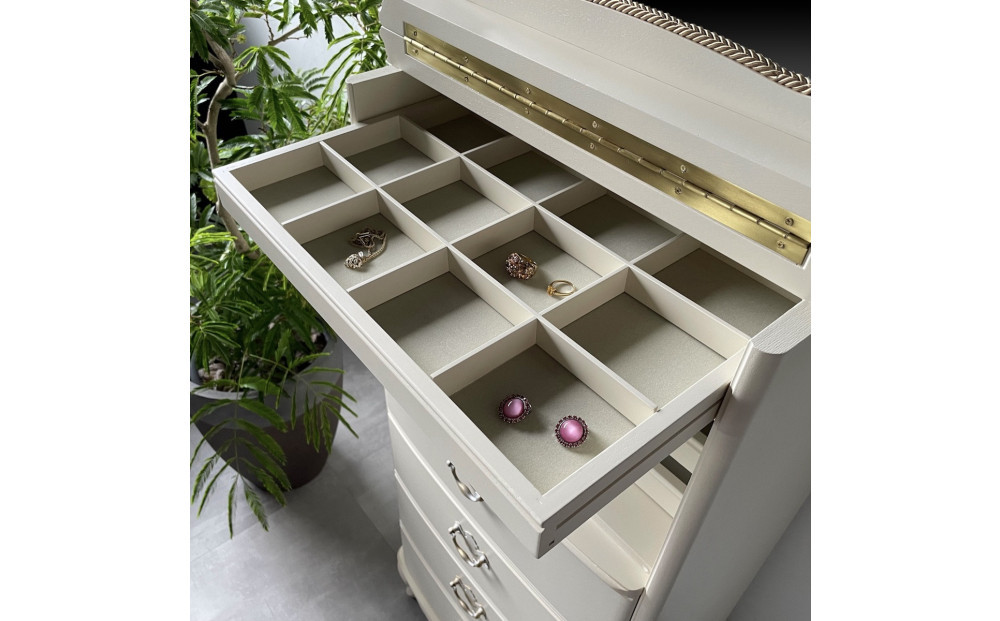 松永工房 Continue ジュエリーチェスト ホワイトカラー クラシック エレガント アンティーク調家具 木製 アクセサリー 宝石 時計 眼鏡 収納 ミラー ねこ脚 ホワイトインテリア ロココ調 カンティーニュ【配送不可：沖縄・離島】