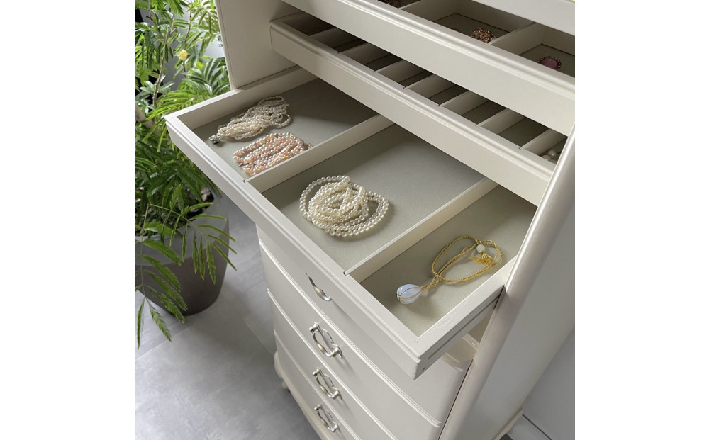 松永工房 Continue ジュエリーチェスト ホワイトカラー クラシック エレガント アンティーク調家具 木製 アクセサリー 宝石 時計 眼鏡 収納 ミラー ねこ脚 ホワイトインテリア ロココ調 カンティーニュ【配送不可：沖縄・離島】