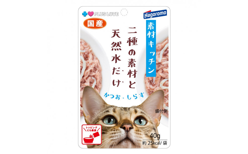 プラスラブ 素材キッチン 二種の素材と天然水だけ かつお・しらす 猫用 40g×96(ケース）◆