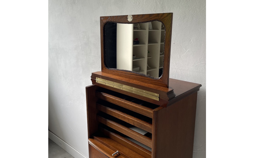 松永工房 Continue ジュエリーチェスト アンティークカラー クラシック エレガント アンティーク調家具 木製 アクセサリー 宝石 時計 眼鏡 収納 ミラー ねこ脚 ホワイトインテリア ロココ調 カンティーニュ【配送不可：沖縄・離島】