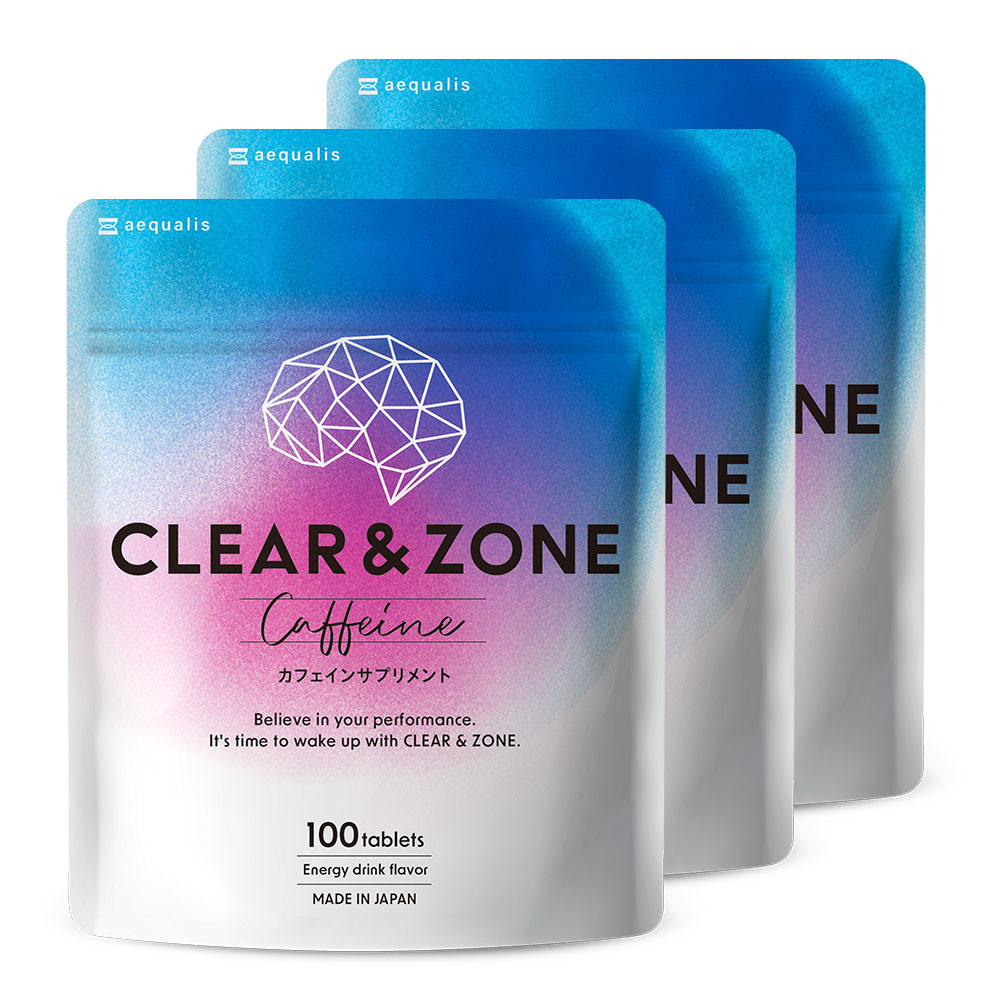 カフェインサプリメント Clear&ZONE クリアゾーン エナジードリンク味 ホスファチジルセリン プラズマローゲン 100錠入り 3袋 3ヶ月分