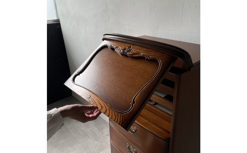 松永工房 Continue ジュエリーチェスト アンティークカラー クラシック エレガント アンティーク調家具 木製 アクセサリー 宝石 時計 眼鏡 収納 ミラー ねこ脚 ホワイトインテリア ロココ調 カンティーニュ【配送不可：沖縄・離島】