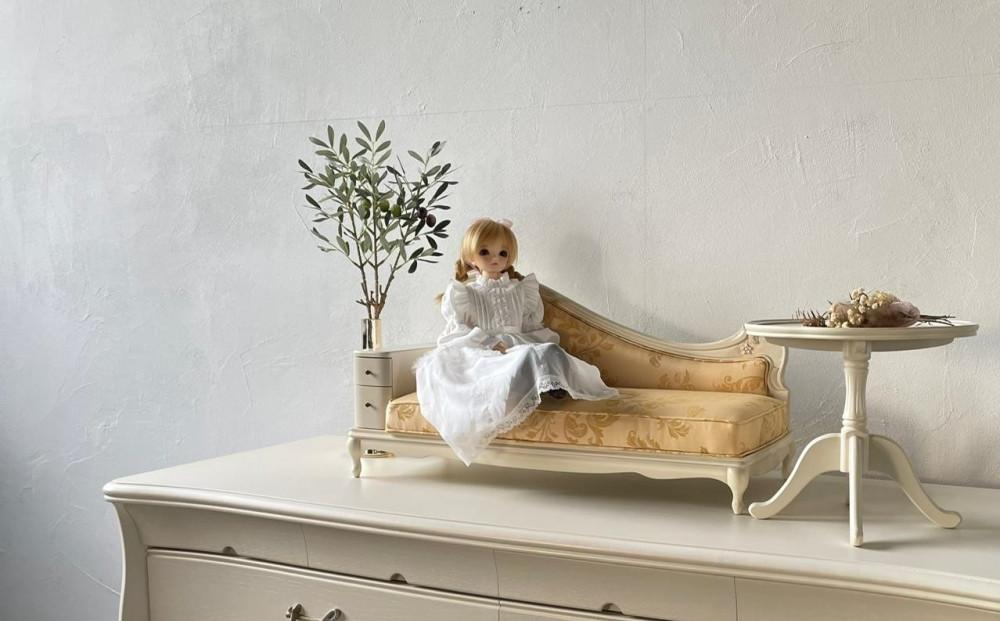 【ブラック（本体）×グリーン（クッション）】松永工房 Petit. Continue プティ・カウチ ミニチュア家具 1／3家具 ドール家具 ドール 40～60センチ対応 インテリア アンティーク（本体）家具 木製 カウチソファ ねこ脚 プティ・ドゥ・カンティーニュ