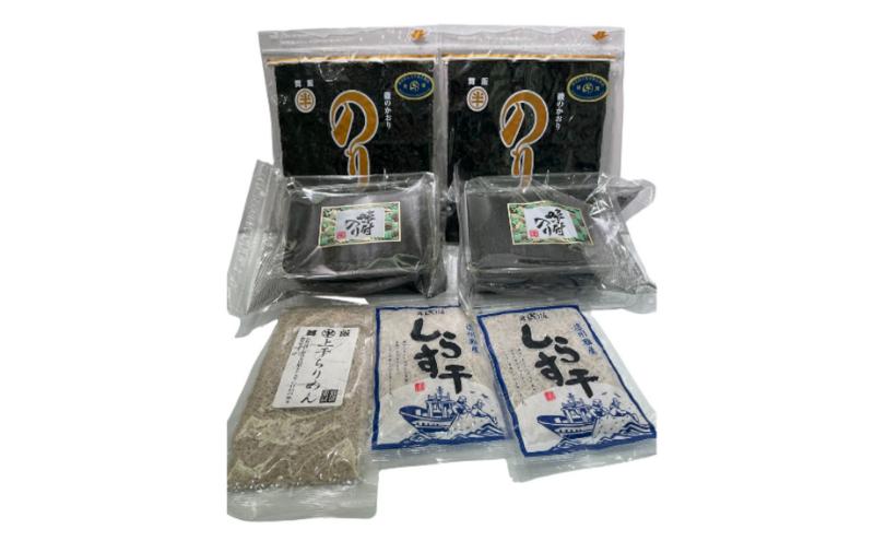 〈丸半堀江商店〉自然の恵みを少しずつ、ちりめん・しらす・海苔2種お試しセット【配送不可：離島】 のり 魚貝類