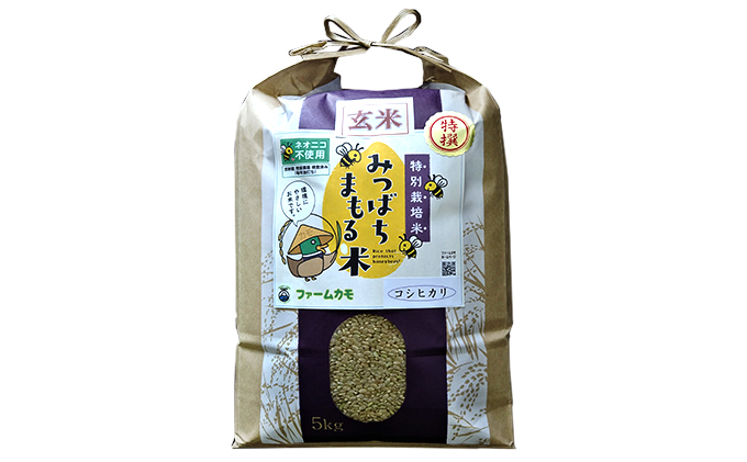【2025年10月上旬より順次発送】雄踏ファームカモ産「特選みつばちまもる米」玄米5kg コシヒカリ お米 コメ ご飯 ライス 特別栽培米 検査米 1等米 甘い おすすめ おにぎり おむすび 静岡 浜松