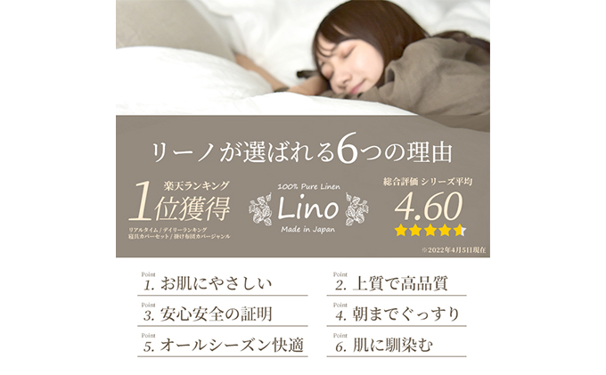麻100% 枕カバー 43×63cm枕用 ホワイト 「リーノ」