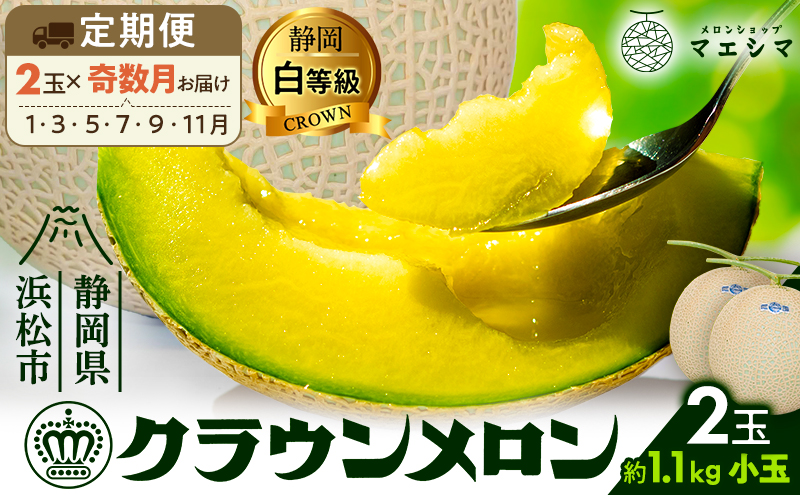 【奇数月6ヶ月定期便】クラウンメロン 白等級 1.1kg前後 ２玉入り