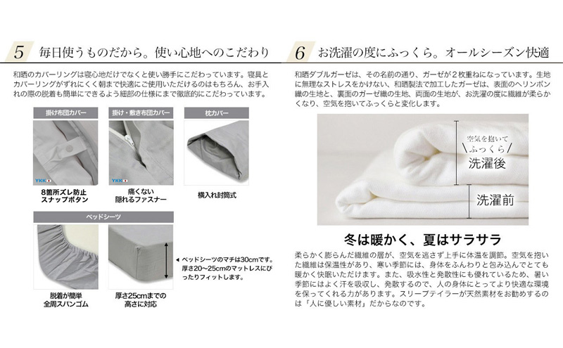 綿100% 和晒製法ダブルガーゼ 掛け布団カバー ダブルサイズ ホワイト「和晒」