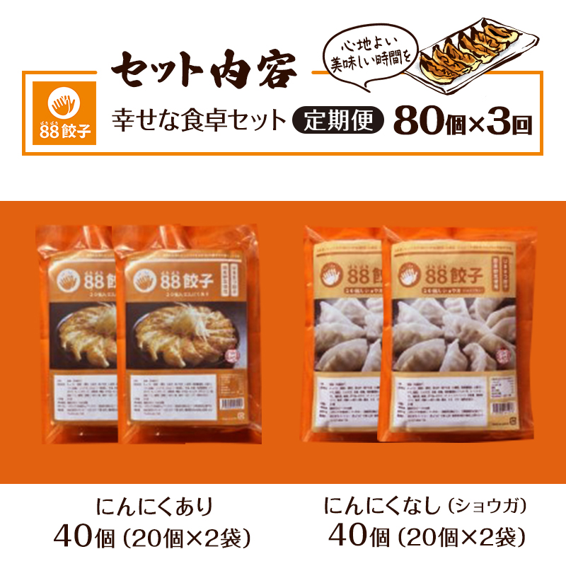 【定期便・3回コース】浜松餃子の88ぱちぱち餃子  80個 幸せな食卓セット【配送不可：離島】 豚肉 加工品 惣菜 冷凍 ぎょうざ 