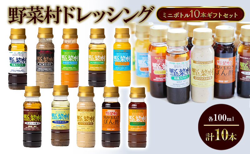 野菜村ドレッシング ミニボトル10本 ギフトセット 各100ml 計10本 セット 化粧箱入 包装有 静岡 浜松市