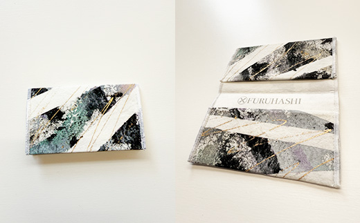 カードケース Weave wind- 吹く風に（ブラック × パープル）(裏地：ホワイト)　古橋織布 織物職人が作る上質な肌ざわりのカードケース 遠州織物 ユニセックス 男女兼用 1点物 ペイント おしゃれ シャトル織機 浜松市