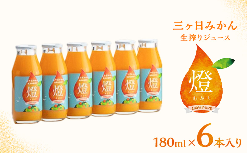 三ヶ日みかん生搾りジュース燈（あかり）【180ml×6本入】 みかん ジュース 濃厚 三ヶ日みかん青島 生搾り 100%ジュース 静岡 浜松市