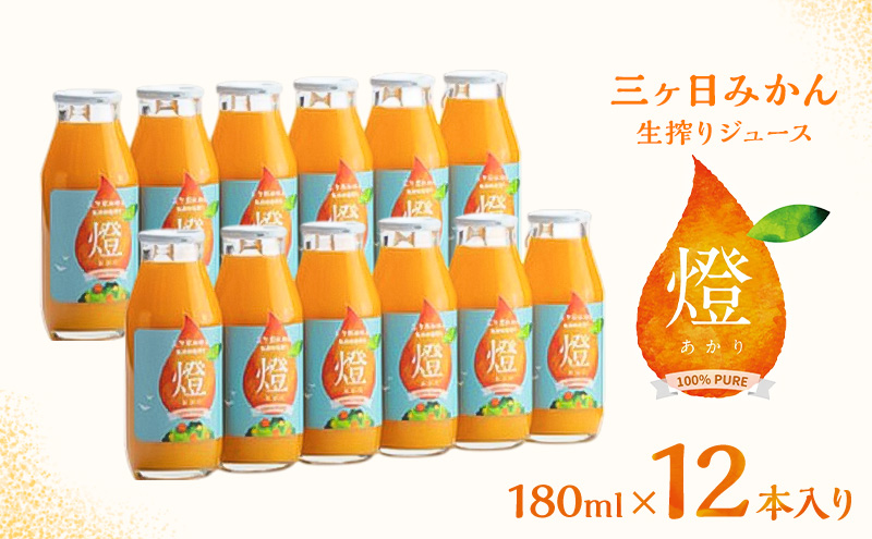 三ヶ日みかん生搾りジュース燈（あかり）【180ml×12本入】 みかん ジュース 濃厚 三ヶ日みかん青島 生搾り 100%ジュース 静岡 浜松市