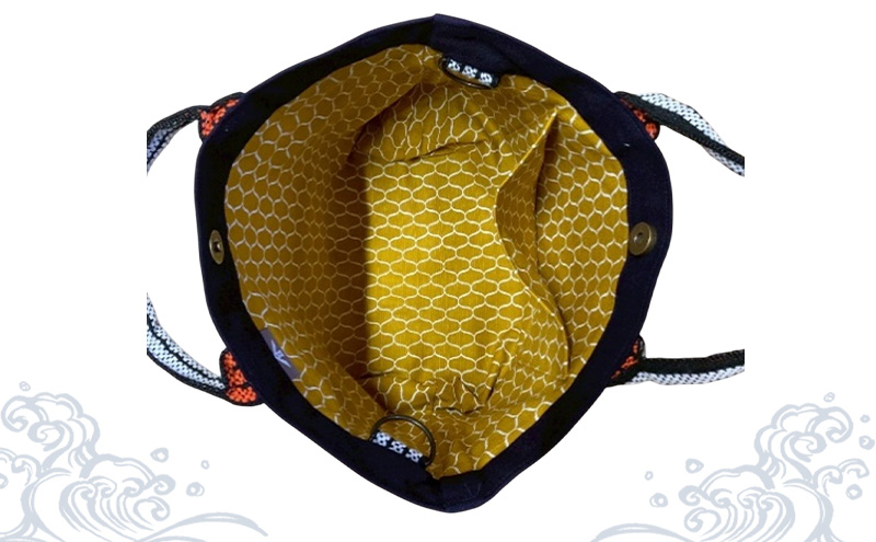 宝船柄帆前掛カバン ショルダー付き Mサイズ 山口屋染房 縁起物 本染 宝船柄 帆前掛カバン　ショルダー付き 2ウェイ 染物屋 祭り 法被 トートバッグ 舟形トートバッグ ショルダーバッグ 静岡 浜松市