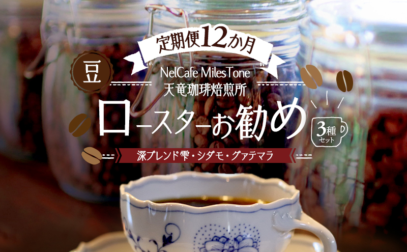 【定期便12か月】ロースターお勧め3種セット（深ブレンド雫・シダモ・グァテマラ） 豆 コーヒー豆 珈琲豆 コーヒー 静岡 浜松市