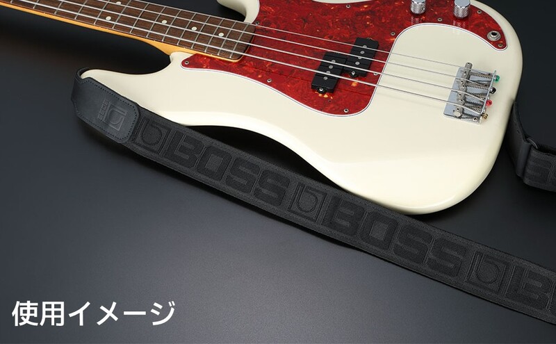 【BOSS】モノグラムロゴ・ギターストラップ(黒地/黒ロゴ)/BSM-20-BB 【配送不可：離島】ギター ベース ストラップ しなやか 耐久性 レザー素材 静岡 浜松市