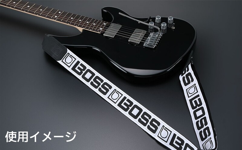 【BOSS】モノグラムロゴ・ギターストラップ(白地/黒ロゴ)/BSM-20-WB 【配送不可：離島】ギター ベース ストラップ しなやか 耐久性 レザー素材 静岡 浜松市