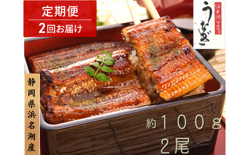 浜名湖マルマ 【定期便・全2回】うなぎ蒲焼(約100g x 2尾) 浜名湖産うなぎ 長蒲焼 国産 ギフト 贈答 土用の丑の日 蒲焼 鰻 うなぎ 真空 個包装 冷凍 浜名湖 グルメ 静岡 浜松市 【配送不可：離島】