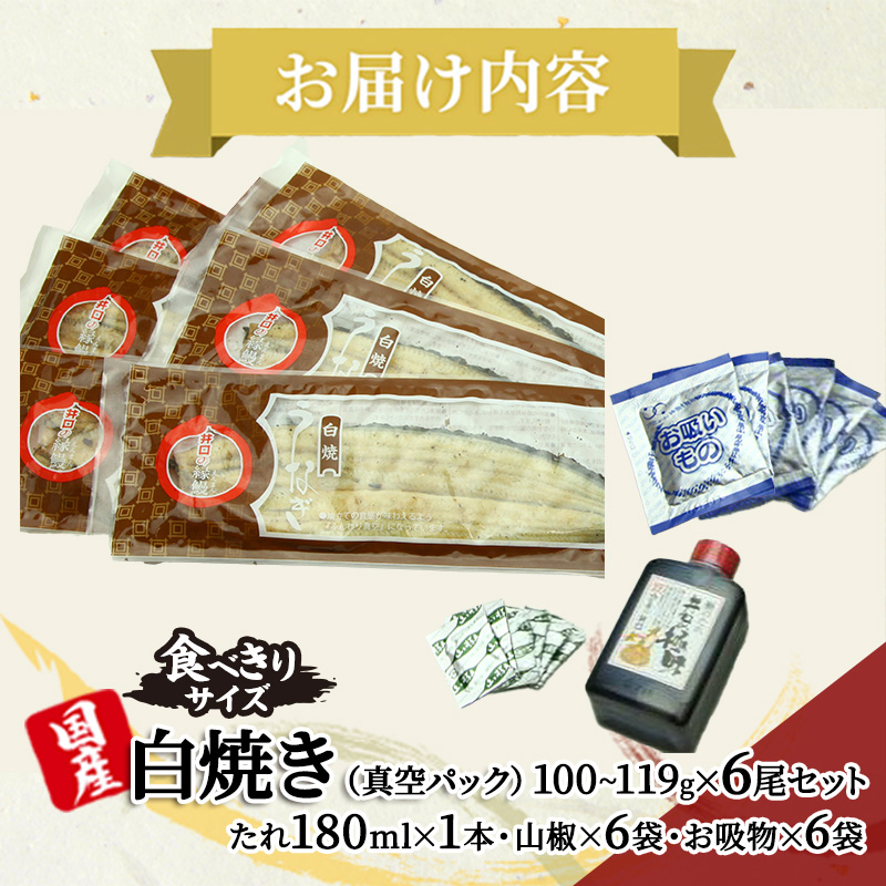 【定期便12回】国産うなぎ長白焼（100～119g）6尾セット ITI優秀味覚賞受賞 たれ・山椒・お吸物付き ウナギ 鰻 静岡 浜松市 【配送不可：離島】