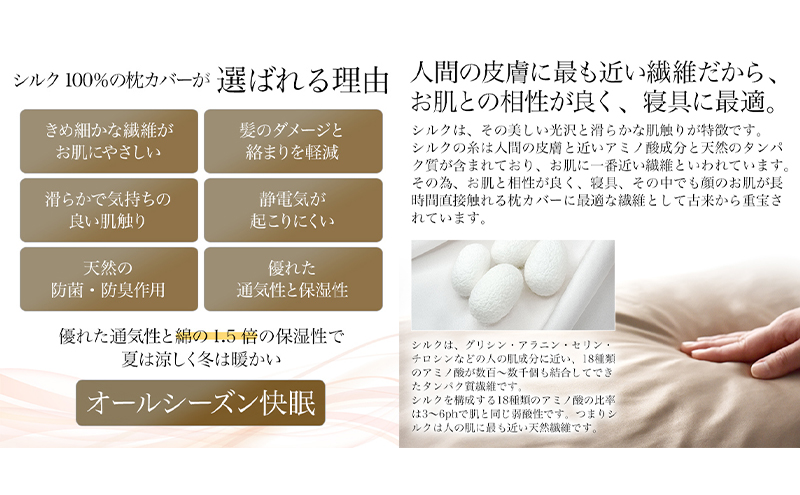 両面シルク100％ 日本製 枕カバー2枚組 43×63cm枕用 ネイビーサファイア「PRIMA」 寝具 静岡 浜松市