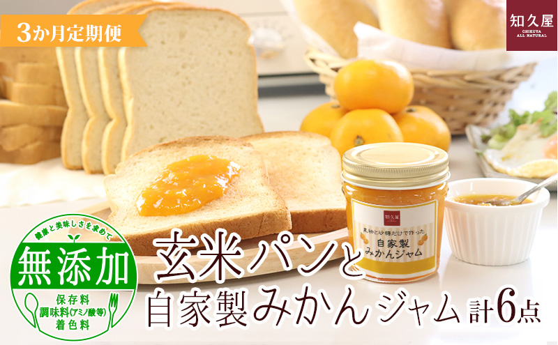 【3か月定期便】玄米パンと自家製みかんジャム（玄米食パン6枚×2袋、玄米コッペパン3本3袋、みかんジャム1個）知久屋 静岡 浜松市【配送不可：離島】
