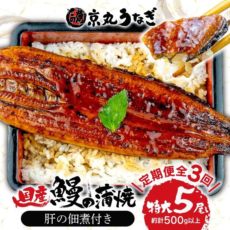 【3カ月定期】うなぎ 蒲焼 国産 鰻 たっぷり 5尾 約500g 肝 佃煮 ギフトボックス セット 老舗 専門店 うなぎ処京丸