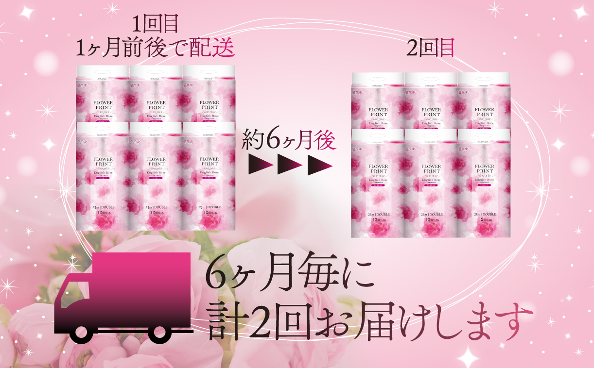 【 定期便 年 2 回 6 ヶ月毎 】 トイレットペーパー ダブル ローズ 計96ロール 12ロール×8パック 香り付き やわらか 再生紙 消臭 日用品 静岡 沼津