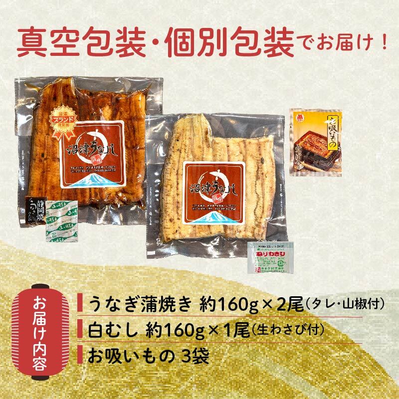 うなぎ 鰻 蒲焼 国産 2尾 白むし 1尾 計480g セット カット 真空 小分け 丑の日 沼津 うなよし