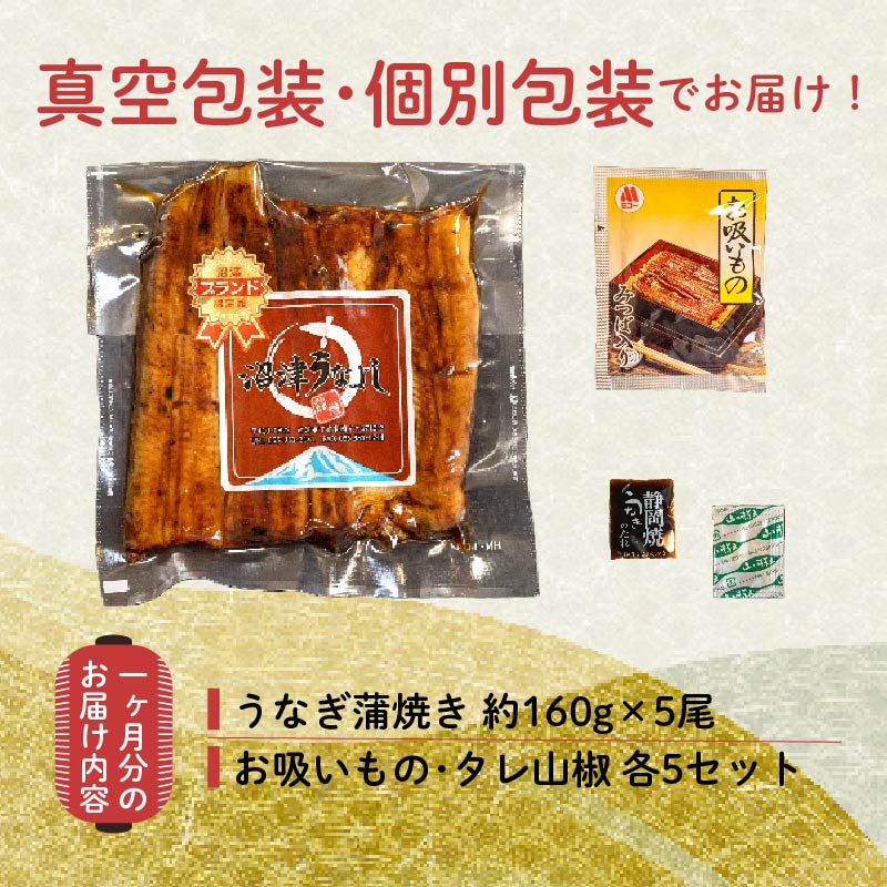 定期便 年 12回 うなぎ 鰻 蒲焼 国産 5尾 800g 真空 小分け 丑の日 沼津 うなよし