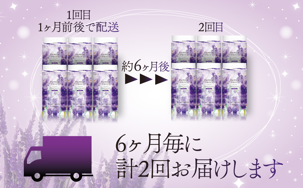 【 定期便 年 2 回 6 ヶ月毎 】 トイレットペーパー ダブル ラベンダー 計96ロール 12ロール×8パック 香り付き やわらか 再生紙 消臭 日用品 静岡 沼津