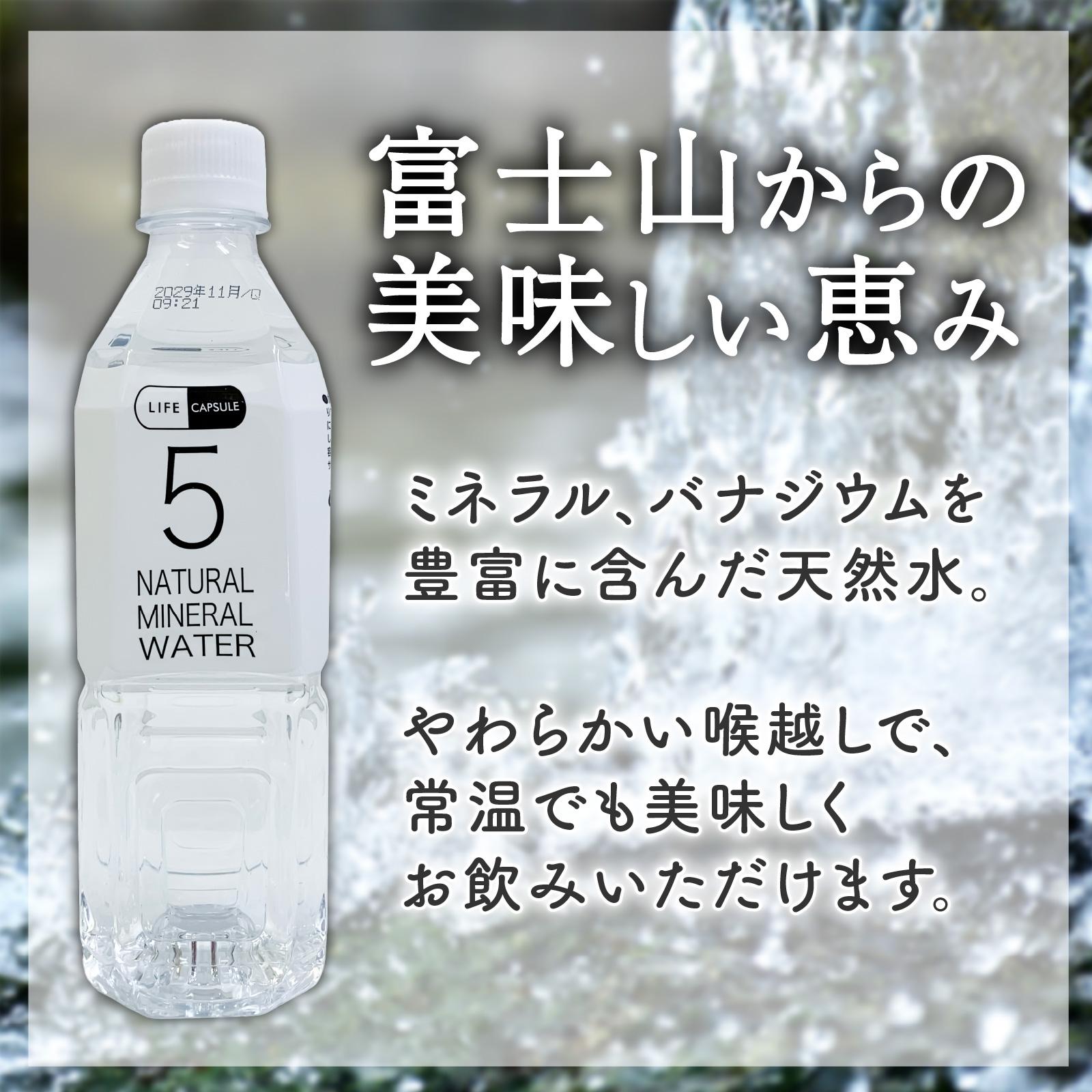 5年保存水 500ml 24本 1ケース LIFE CAPSULE ペットボトル ミネラル ウォーター 天然水 ストック 非常用 保存水 飲料水 防災 備蓄 長期保存水 備蓄水 災害用 避難用品 防災グッズ 静岡 沼津