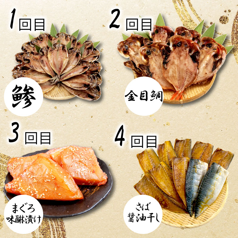 定期便 6回 干物 厳選 セット 2ヶ月に一回お届け あじ 金目鯛 ほっけ  さば 鯖 マグロ味醂 カジキ西京漬け